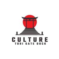 pier dok met torii poort traditioneel Japan logo vector icoon symbool illustratie ontwerp