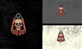 hoofd schedel en rood bloemen vector mascotte ontwerp
