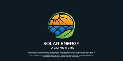 zonne- energie logo ontwerp van blad uniek concept premie vector