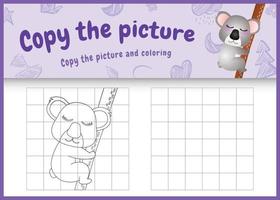kopieer de afbeelding kindergame en kleurplaat met een schattige koala-karakterillustratie vector