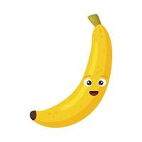 gelukkige schattige banaan voor kinderen in cartoon stijl geïsoleerd op een witte achtergrond. grappig karakterfruit. vector