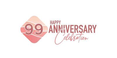 99 jaren verjaardag logo vector illustratie ontwerp viering met roze meetkundig ontwerp