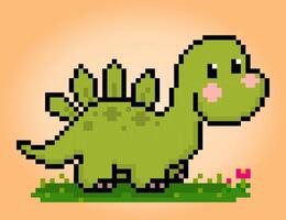 8 beetje pixels dinosaurus stegosaurus. dieren in vector illustraties voor kruis steek patronen.