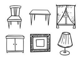 hand- getrokken decor meubilair kamer. zwart kleur lijn kunst schetsen stijl. vector
