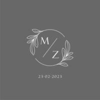 brief mz bruiloft monogram logo ontwerp creatief bloemen stijl eerste naam sjabloon vector