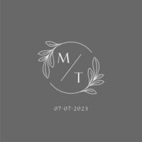 brief mt bruiloft monogram logo ontwerp creatief bloemen stijl eerste naam sjabloon vector