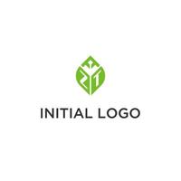 zt monogram met blad logo ontwerp ideeën, creatief eerste brief logo met natuurlijk groen bladeren vector