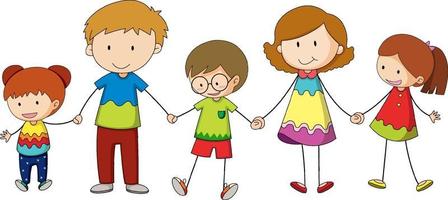 drie kinderen hand in hand cartoon karakter hand getrokken doodle stijl geïsoleerd vector