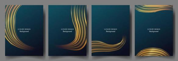 reeks luxe blauw en abstract goud lijn achtergrond. golvend goud lijn. vector illustratie eps10