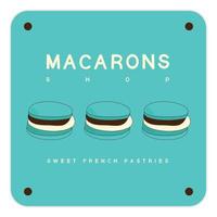 gemakkelijk macaron eigengemaakt, macaron winkel en bakkerij, gebakje logo, insignes, etiketten, pictogrammen en tekens. vector