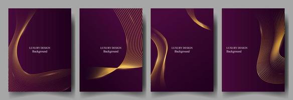 reeks luxe Purper achtergrond met abstract golvend goud lijn. vector illustratie eps10