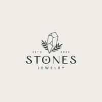 edelsteen logo ontwerp sjabloon. meetkundig steen met bloemen illustratie. vector