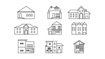 huisje huis gebouwen reeks lijn kunst. illustratie schets ontwerp. vector