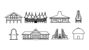Indonesië huis gebouw reeks in zwart en wit vector