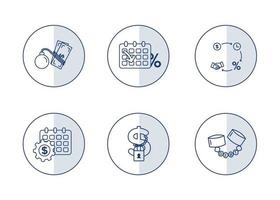 financiën. vector illustratie reeks van schuld pictogrammen, schuld herstructurering