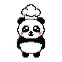 pixel kunst schattig panda vervelend een chef hoed ontwerp mascotte kawaii vector