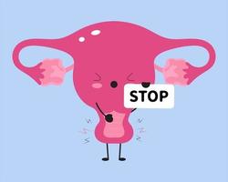 schattige baarmoeder pijn voelen met stopbord. vaginisme concept. vector