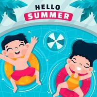 gelukkige kinderen genieten van zomer in zwembad vector