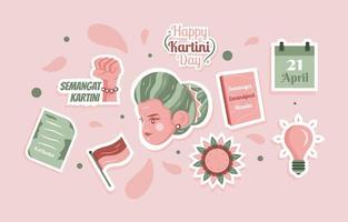 raden ajeng kartini roze groen stickerset vector