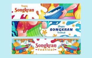 vrolijke songkran waterspatten festival banner set vector