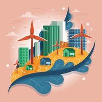 eco-groene technologie in de stad met windmolen vector