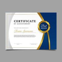 modern blauw en goud certificaatsjabloon vector