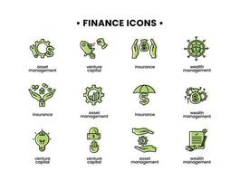 financiën pictogrammen set. vector illustratie van Bedrijfsmiddel beheer, onderneming hoofdstad, verzekering, rijkdom beheer pictogrammen.