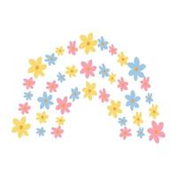 schattig regenboog met bloemen geïsoleerd Aan wit achtergrond voor kinderen. illustratie in hand- getrokken stijl voor affiches, afdrukken, kaarten, kleding stof, kinderen boeken vector