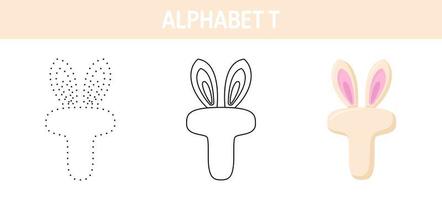 alfabet t traceren en kleur werkblad voor kinderen vector