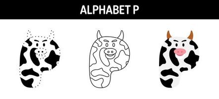 alfabet p traceren en kleur werkblad voor kinderen vector