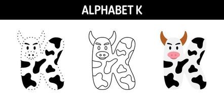 alfabet k traceren en kleur werkblad voor kinderen vector