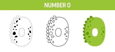 aantal 0 traceren en kleur werkblad voor kinderen vector