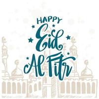 gelukkig eid al fitr, hand- belettering. vector