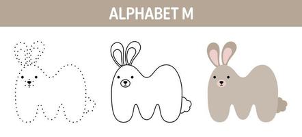 alfabet m traceren en kleur werkblad voor kinderen vector