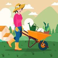 vrouw doet tuinieren concept vector