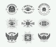 reeks van wijnoogst rugby en Amerikaans Amerikaans voetbal etiketten, emblemen en logo. vector illustratie