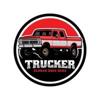 Amerikaans oppakken vrachtauto illustratie embleem logo vector