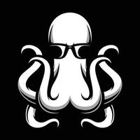 Octopus zonnebril zwart en wit mascotte ontwerp vector