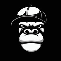 gorilla hoed zwart en wit mascotte ontwerp vector