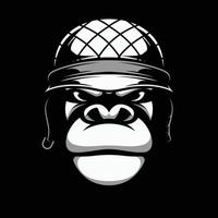 gorilla soldaat zwart en wit mascotte ontwerp vector