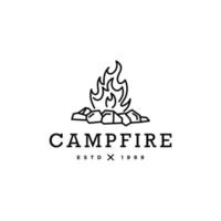 camping brand logo ontwerp, heet kampvuur logboeken Aan schets lijn stijl vector illustratie. wijnoogst gemakkelijk lijn van camping vlam voor partij poster en banier