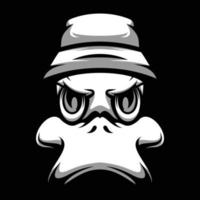 eend emmer hoed zwart en wit mascotte ontwerp vector
