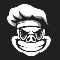 varken chef zwart en wit mascotte ontwerp vector