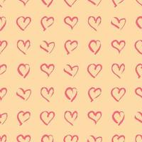 naadloos patroon met hand- getrokken harten. tekening grunge roze harten Aan geel achtergrond. vector illustratie.