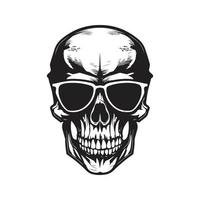schedel met zonnebril, logo concept zwart en wit kleur, hand- getrokken illustratie vector
