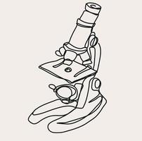 minimalistische microscoop uitrusting lijn kunst, wetenschap schets tekening, gemakkelijk schetsen experiment biologie vector