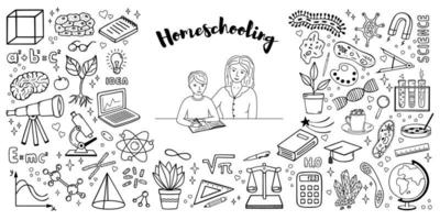 thuisonderwijs. groot reeks van vector hand- getrokken tekening stijl elementen.