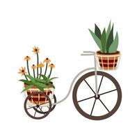 vector decoratief fiets met bloem potten. fiets voor tuin decor met bloeiend bloemen. elegant tuin voorwerp. wit geïsoleerd achtergrond.