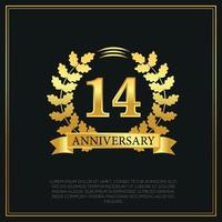 14 jaar verjaardag viering logo goud kleur ontwerp Aan zwart achtergrond abstract illustratie vector