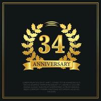 34 jaar verjaardag viering logo goud kleur ontwerp Aan zwart achtergrond abstract illustratie vector